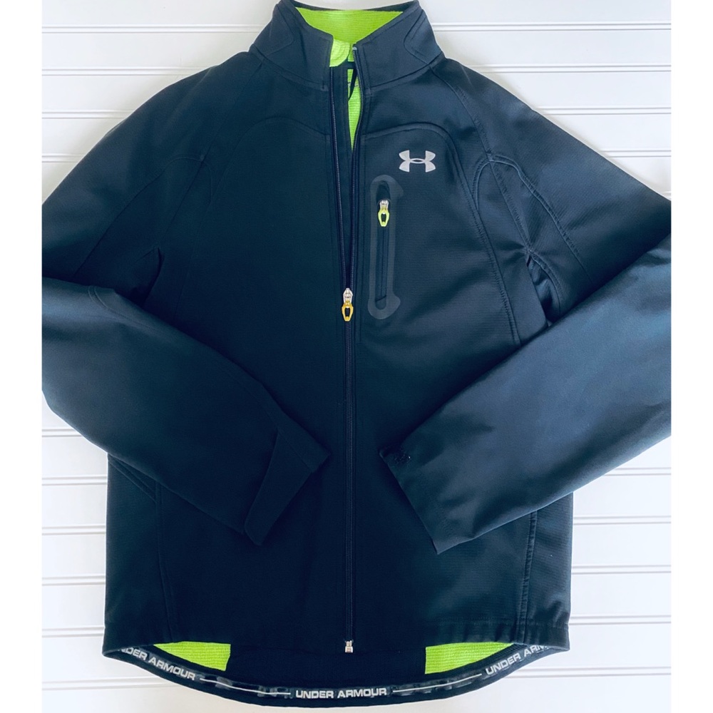 Under Armour | NWOT Black & Neon Cold Gear Soft Shell Reflective Jacket